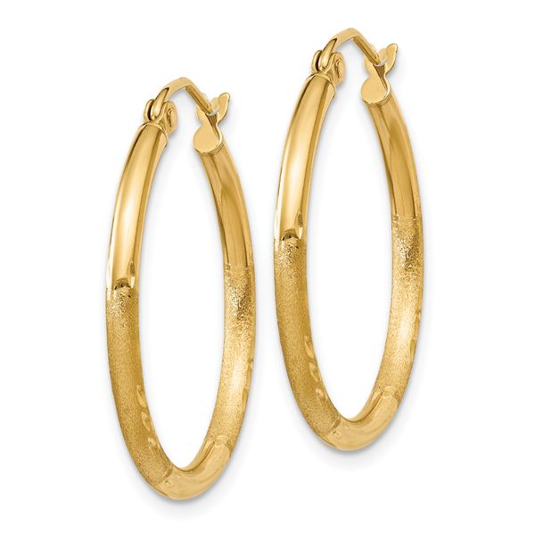 Leslie's 14k Satin and D/C 2mm Round Tube Hoop Earrings - Image 2