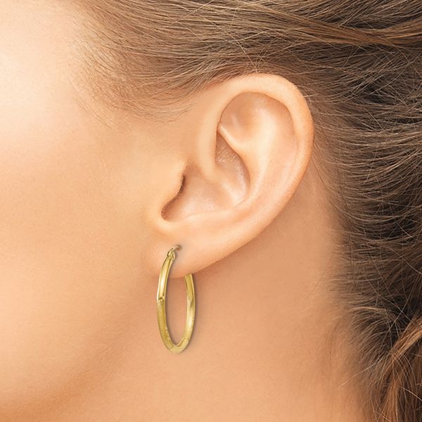 Leslie's 14k Satin and D/C 2mm Round Tube Hoop Earrings - Image 3