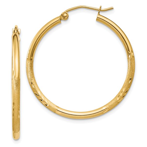 Leslie's 14k Satin and D/C 2mm Round Tube Hoop Earrings