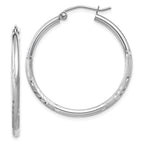 Leslie's 14k White Gold Satin and D/C 2mm Round Hoop Earrings