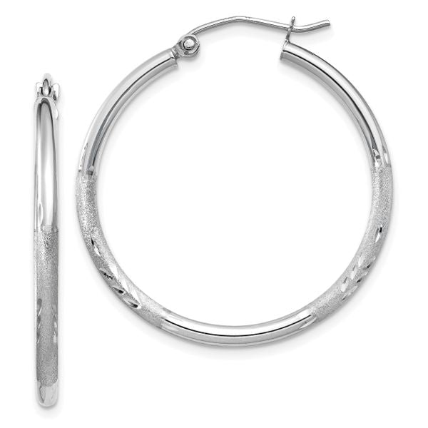 Leslie's 14k White Gold Satin and D/C 2mm Round Hoop Earrings