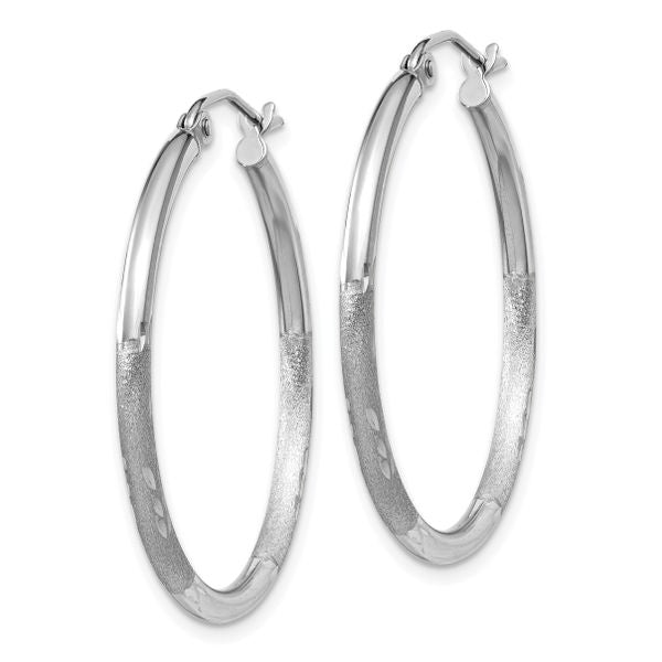 Leslie's 14k White Gold Satin and D/C 2mm Round Hoop Earrings - Image 2