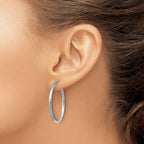 Leslie's 14k White Gold Satin and D/C 2mm Round Hoop Earrings - Image 3