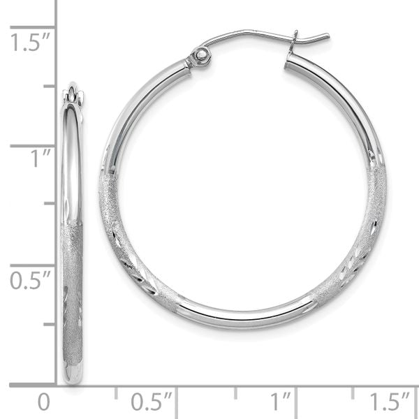 Leslie's 14k White Gold Satin and D/C 2mm Round Hoop Earrings - Image 4