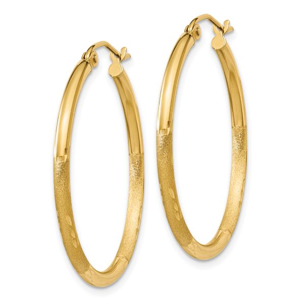 Leslie's 14k Satin and D/C 2mm Round Tube Hoop Earrings - Image 2