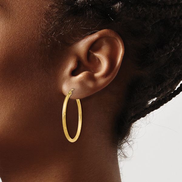 Leslie's 14k Satin and D/C 2mm Round Tube Hoop Earrings - Image 3