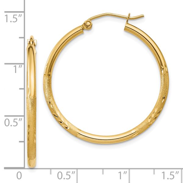Leslie's 14k Satin and D/C 2mm Round Tube Hoop Earrings - Image 4