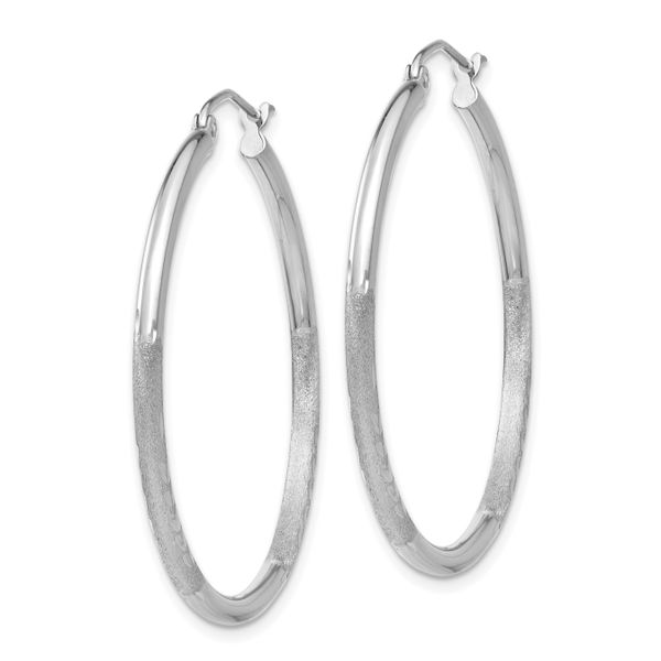 Leslie's 14k White Gold Satin and D/C 2mm Round Hoop Earrings - Image 2
