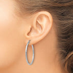 Leslie's 14k White Gold Satin and D/C 2mm Round Hoop Earrings - Image 3