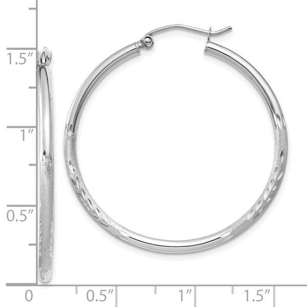 Leslie's 14k White Gold Satin and D/C 2mm Round Hoop Earrings - Image 4