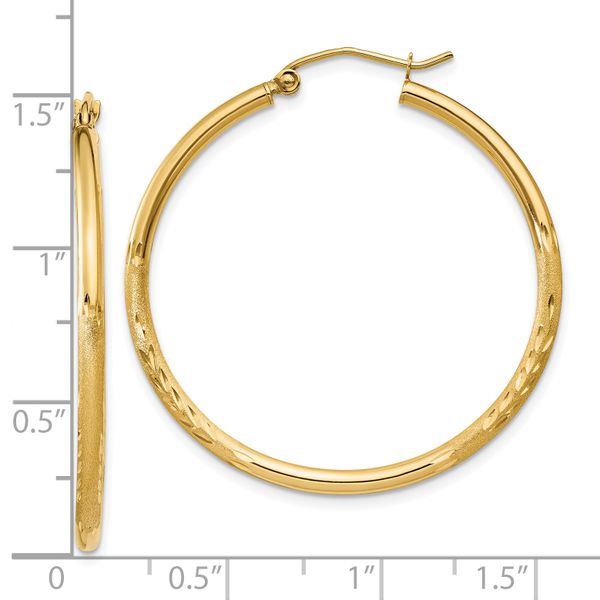 Leslie's 14k Satin and D/C 2mm Round Tube Hoop Earrings - Image 4