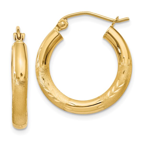 Leslie's 14k Satin and D/C 3mm Round Hoop Earrings