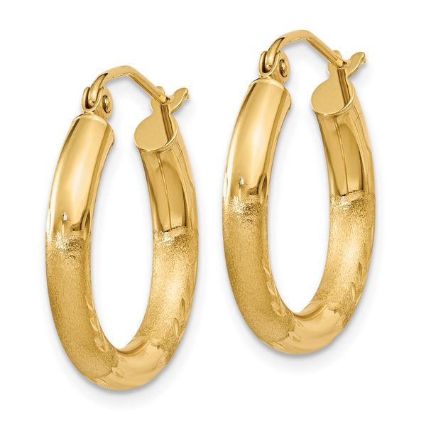 Leslie's 14k Satin and D/C 3mm Round Hoop Earrings - Image 2