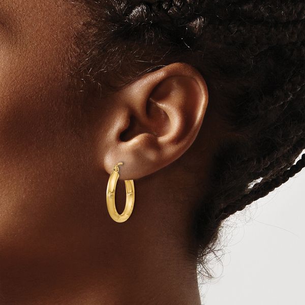 Leslie's 14k Satin and D/C 3mm Round Hoop Earrings - Image 3