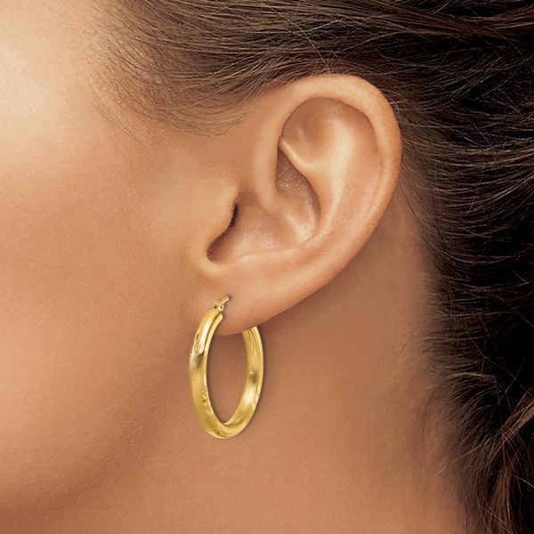 Leslie's 14k Satin and D/C 3mm Round Hoop Earrings - Image 3
