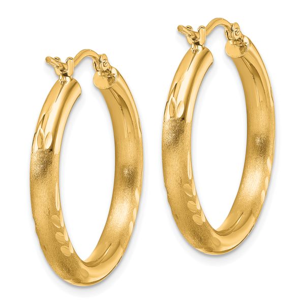 Leslie's 14k Satin and D/C 3mm Round Hoop Earrings - Image 4