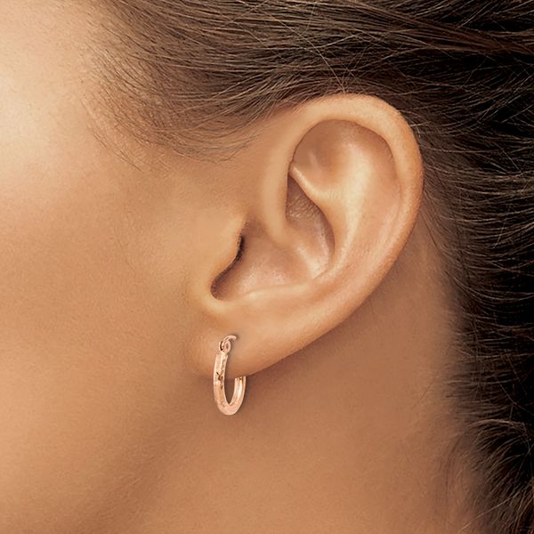 Leslie's 14k Rose Gold Lightweight Diamond-cut Hoop Earrings - Image 3