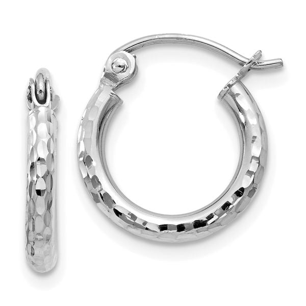 Leslie's 14k White Gold Diamond-cut 2mm Round Tube Hoop Earrings
