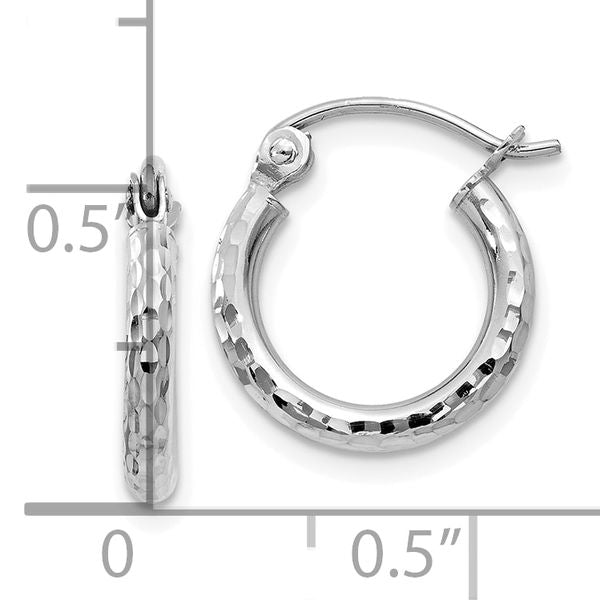 Leslie's 14k White Gold Diamond-cut 2mm Round Tube Hoop Earrings - Image 4