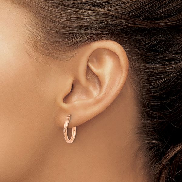 Leslie's 14k Rose Gold Lightweight Diamond-cut Hoop Earrings - Image 3