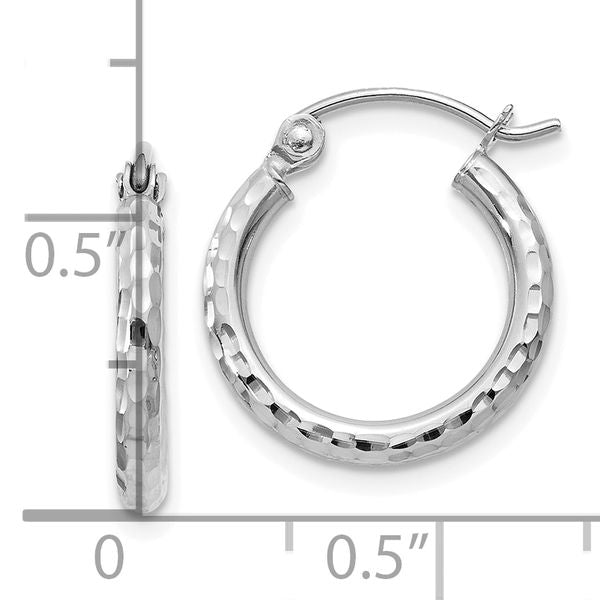 Leslie's 14k White Gold Diamond-cut 2mm Round Tube Hoop Earrings - Image 4
