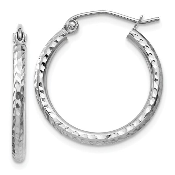 Leslie's 14k White Gold Diamond-cut 2mm Round Tube Hoop Earrings