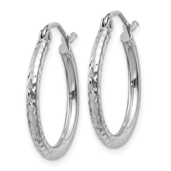 Leslie's 14k White Gold Diamond-cut 2mm Round Tube Hoop Earrings - Image 2
