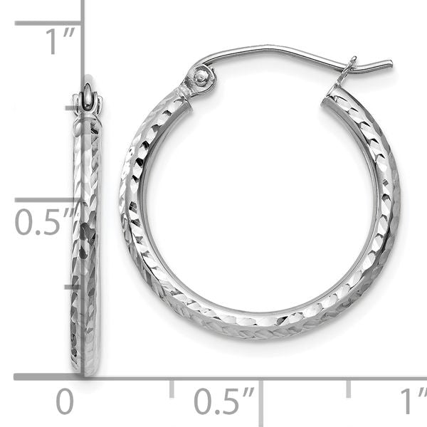 Leslie's 14k White Gold Diamond-cut 2mm Round Tube Hoop Earrings - Image 4