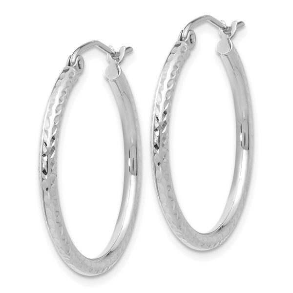 Leslie's 14k White Gold Diamond-cut 2mm Round Tube Hoop Earrings - Image 2