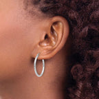 Leslie's 14k White Gold Diamond-cut 2mm Round Tube Hoop Earrings - Image 3