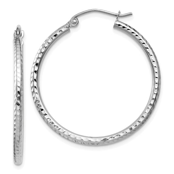 Leslie's 14k White Gold Diamond-cut 2mm Round Tube Hoop Earrings