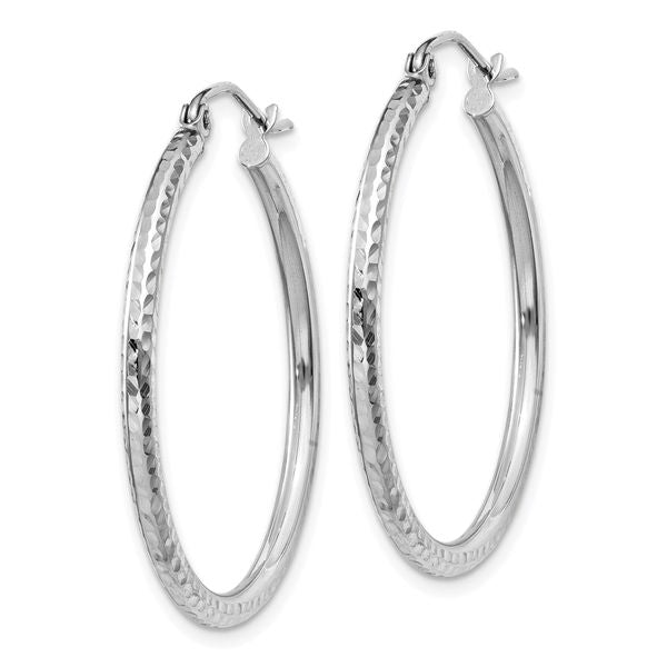 Leslie's 14k White Gold Diamond-cut 2mm Round Tube Hoop Earrings - Image 2