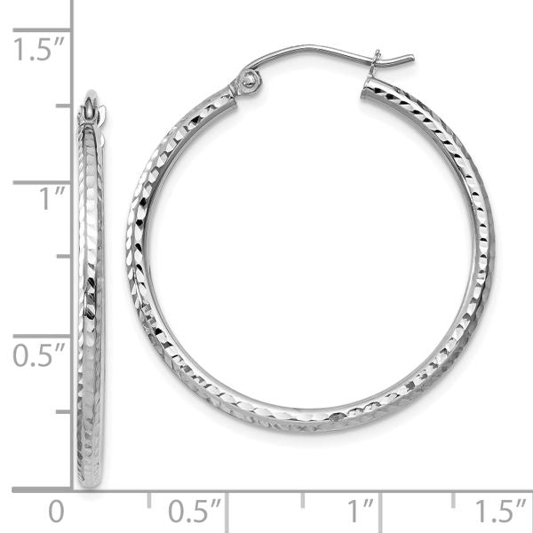 Leslie's 14k White Gold Diamond-cut 2mm Round Tube Hoop Earrings - Image 4