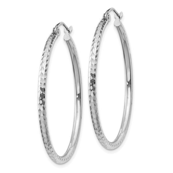 Leslie's 14k White Gold Diamond-cut 2mm Round Tube Hoop Earrings - Image 2