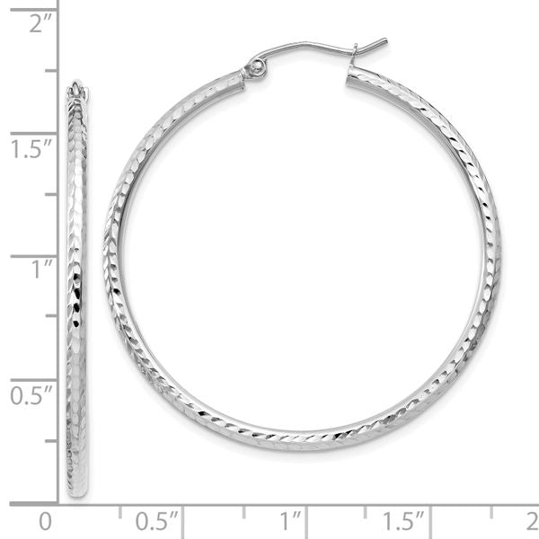 Leslie's 14k White Gold Diamond-cut 2mm Round Tube Hoop Earrings - Image 4
