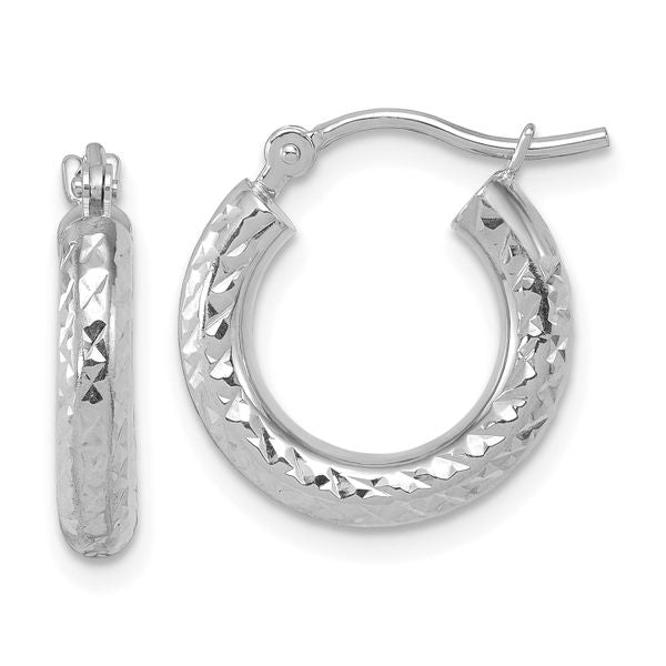 Leslie's 14k White Gold Diamond-cut 3mm Round Hoop Earrings