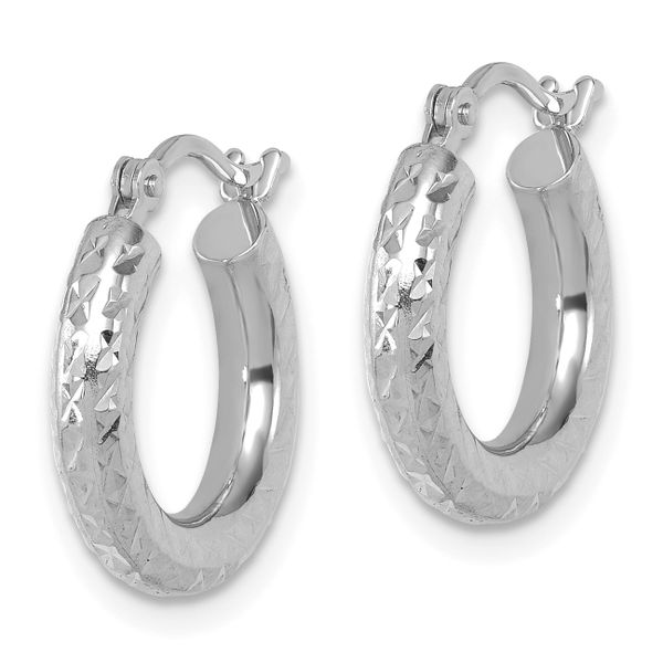 Leslie's 14k White Gold Diamond-cut 3mm Round Hoop Earrings - Image 2