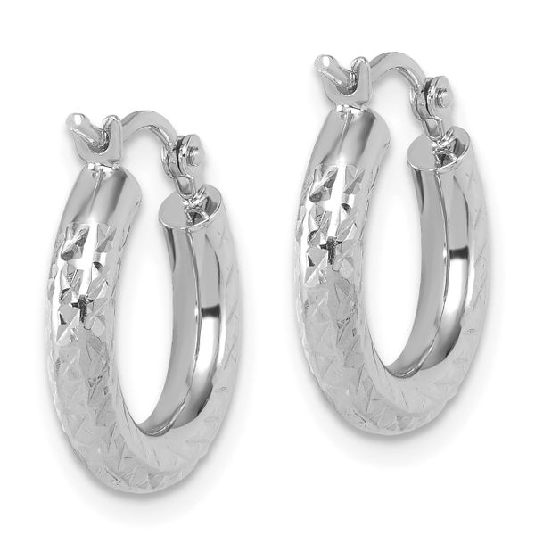 Leslie's 14k White Gold Diamond-cut 3mm Round Hoop Earrings - Image 4