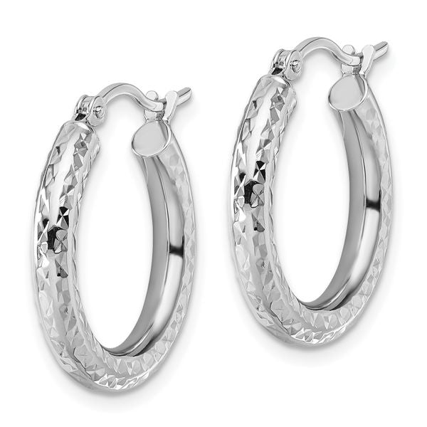 Leslie's 14k White Gold Diamond-cut 3mm Round Hoop Earrings - Image 2