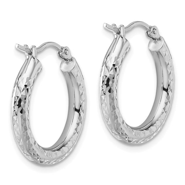 Leslie's 14k White Gold Diamond-cut 3mm Round Hoop Earrings - Image 4