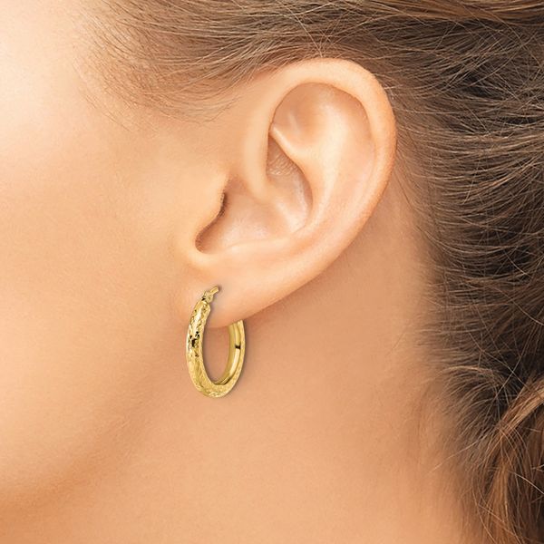 Leslie's 14k Diamond-cut 3mm Round Hoop Earrings - Image 3