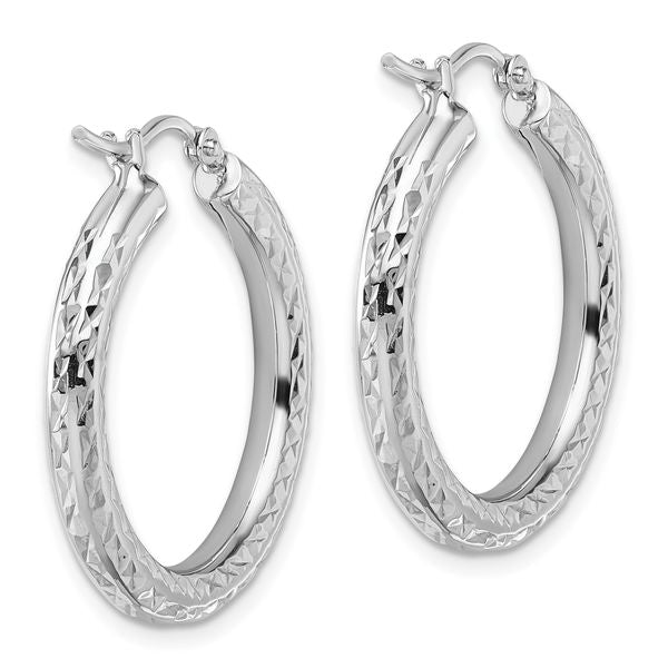 Leslie's 14k White Gold Diamond-cut 3mm Round Hoop Earrings - Image 4