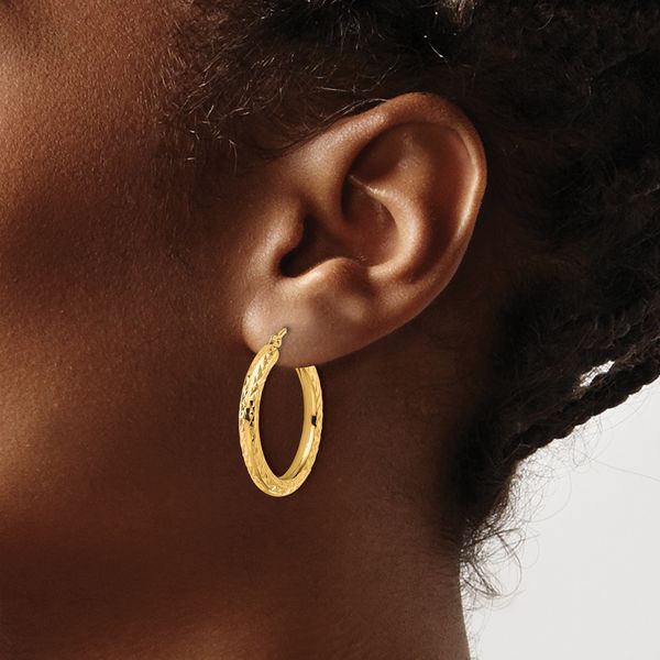Leslie's 14k Diamond-cut 3mm Round Hoop Earrings - Image 3