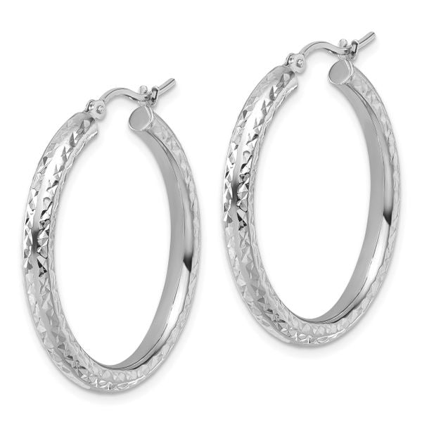 Leslie's 14k White Gold Diamond-cut 3mm Round Hoop Earrings - Image 2