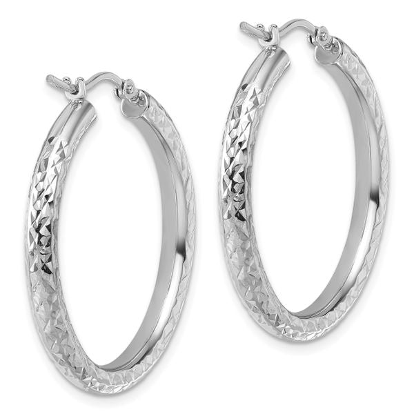 Leslie's 14k White Gold Diamond-cut 3mm Round Hoop Earrings - Image 4
