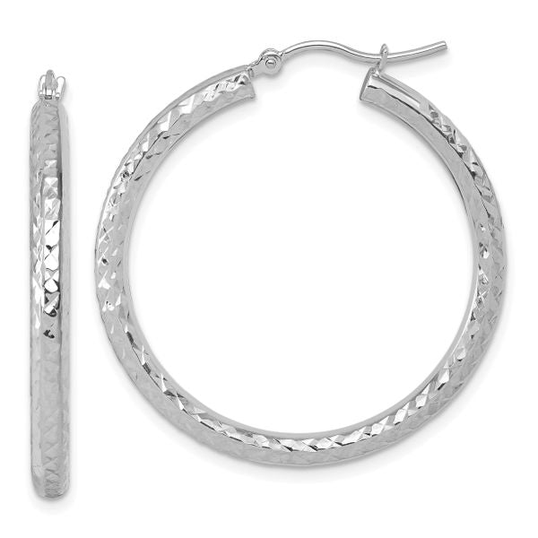 Leslie's 14k White Gold Diamond-cut 3mm Round Hoop Earrings