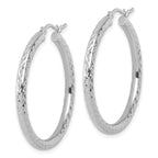 Leslie's 14k White Gold Diamond-cut 3mm Round Hoop Earrings - Image 2