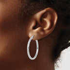 Leslie's 14k White Gold Diamond-cut 3mm Round Hoop Earrings - Image 3