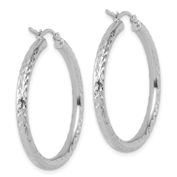 Leslie's 14k White Gold Diamond-cut 3mm Round Hoop Earrings - Image 4