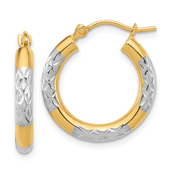Leslie's 14k with Rhodium Diamond Cut 3mm Hoop Earrings